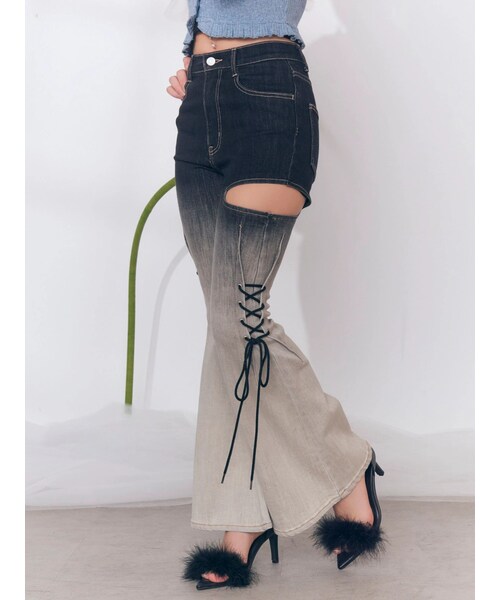 EATME（イートミー）の「サイドレースアップカットアウトデニムパンツ（デニムパンツ・レディース・アイスブルー/ミックス・S/M）」の8枚目の写真