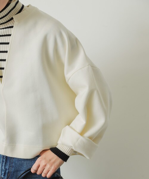 SENSE OF PLACE by URBAN RESEARCH(センスオブプレイスバイアーバンリサーチ)の「Vネッククロップドトップ(Tシャツ/カットソー・レディース・IVORY/PURPLE/BLACK・one)」の5枚目の写真