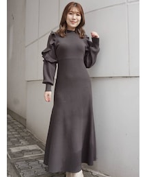 MERCURYDUO | ラッフルスリーブフレアニットワンピース(ワンピース)