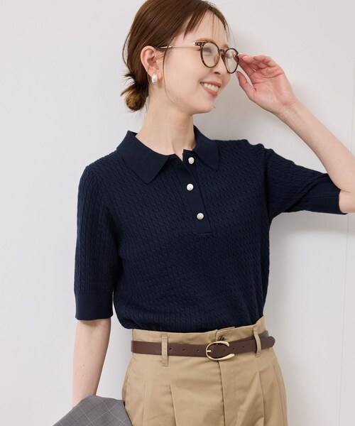 ROPE' PICNIC(ロペピクニック)の「ミニケーブルハーフスリーブニットポロシャツ(ポロシャツ・レディース・キナリ/ダークブラウン/ネイビー/カラシ・38)」の21枚目の写真
