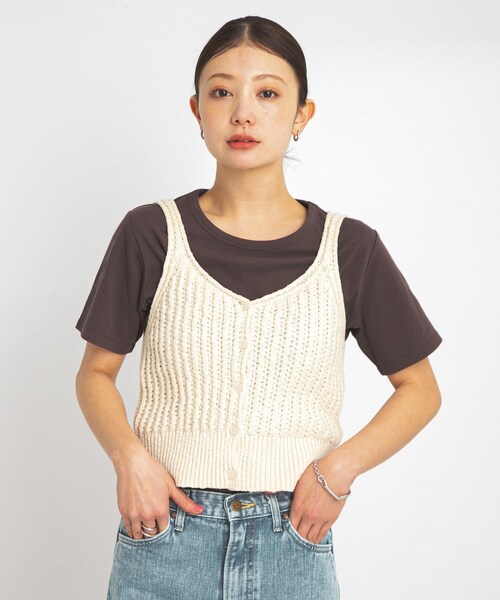 URBAN RESEARCH Sonny Label（アーバンリサーチサニーレーベル）の「2WAY透かし編みニットビスチェ（キャミソール・レディース・ネイビー/アイボリー/ピンク・FREE）」の7枚目の写真
