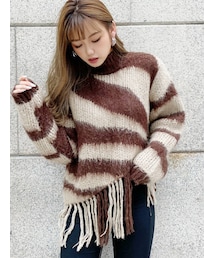 GYDA | original pattern fringeニット TOPS(ニット/セーター)
