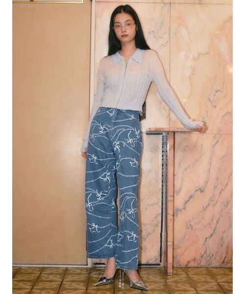 CALNAMUR（カルナムール）の「パールプリントデニムパンツ（その他パンツ・レディース・アイスブルー/ブラック/ブルー・S/M）」の17枚目の写真