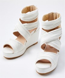 nissen | 【ゆったり幅広】ギャザーウェッジサンダル(低反発中敷)(ワイズ4E)(サンダル)