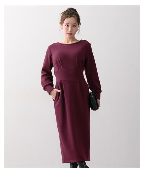 nissen（ニッセン）の「【大きい胸専用】ぬくぬく裏シャギーウエストタックタイトワンピース（スカート・レディース・ワイン/ネイビー・FM/FL/FLL/F3L）」の7枚目の写真