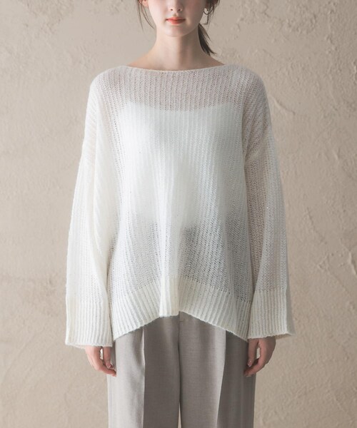 URBAN RESEARCH ROSSO（アーバンリサーチロッソ）の「モヘア混スパンコールシアーニット（ニット/セーター・レディース・OFF WHITE/MINT・Free）」の12枚目の写真