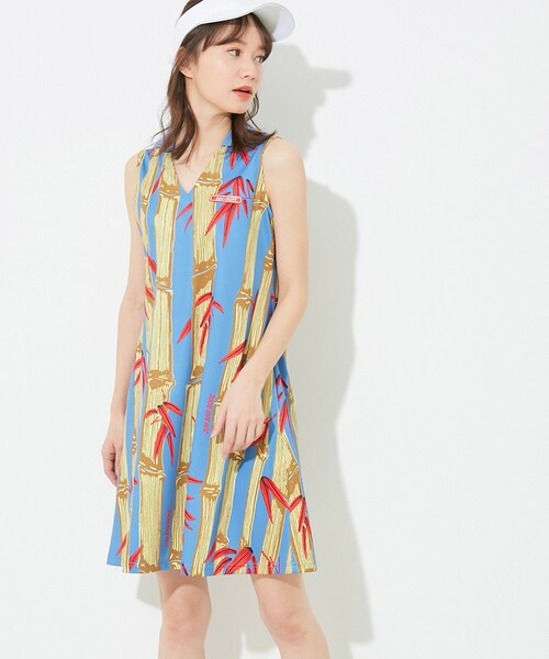 ROPE'（ロペ）の「【UV】【吸水速乾】バンブー柄プリントノースリーブワンピース（ワンピース・レディース・ブラック/ブルー・L/M/S）」の5枚目の写真