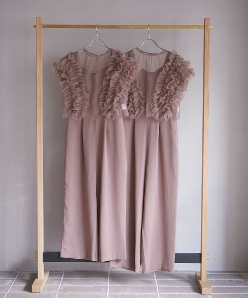 VIS（ビス）の「【新色追加】【VISDRESS】チュールフリルセットオールインワン【低身長向けサイズ有】（つなぎ/オールインワン・レディース・ブラック/ダークブラウン系/ライトグリーン・M/PM）」の18枚目の写真