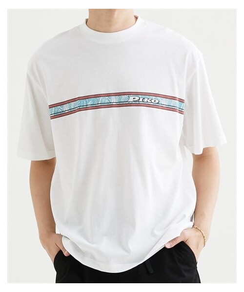 nissen（ニッセン）の「綿100％ラインデザイン半袖Tシャツ　PIKO（ピコ）（Tシャツ/カットソー・メンズ・オフホワイト/イエローベージュ・M/L/LL）」の7枚目の写真