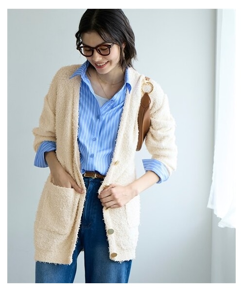 nissen（ニッセン）の「＜大きいサイズ＞テープヤーンカーディガン（カーディガン/ボレロ・レディース・オフホワイト/【没】ネイビー/黒・L/LL/3L/4L/5L/6L/8L/10L）」の11枚目の写真