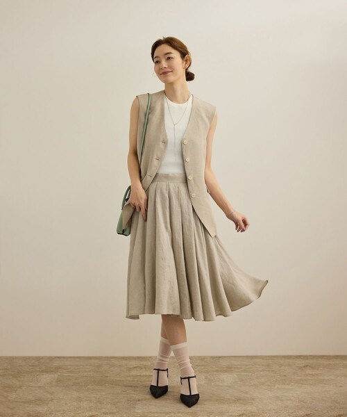 ROPE'（ロペ）の「【洗える】ヨーロピアンリネンフレアスカート/一部セットアップ対応（スカート・レディース・ホワイト/ベージュ/ターコイズ・36/38）」の8枚目の写真