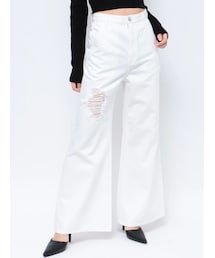 GYDA | ハイウエスト ダメージカラー ワイドパンツ(その他パンツ)