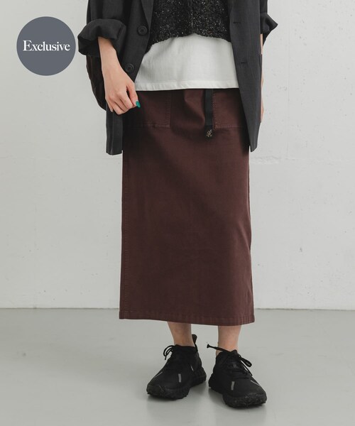 EKAL（エカル）の「『別注』GRAMICCI　ストレッチツイルスカート（スカート・レディース・BLACK/CAMEL/BROWN・one）」の2枚目の写真