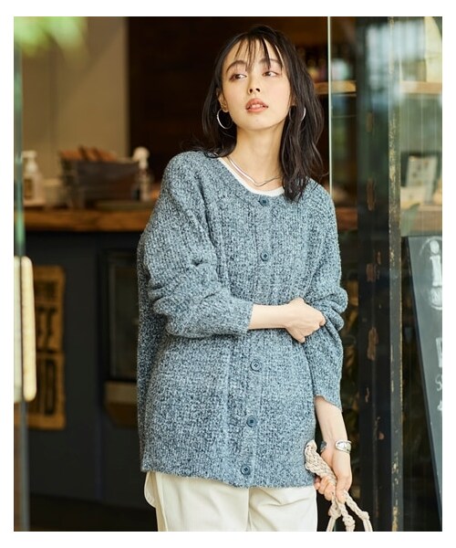 nissen（ニッセン）の「大きいサイズ 静電気が起きにくい洗濯機で洗えるワッフル編ニットカーディガン（カーディガン/ボレロ・レディース・杢チャコールグレー/杢ネイビー/黒/杢グリーン/杢ベージュ・L/LL/3L/4L/5L/6L/8L/10L）」の6枚目の写真