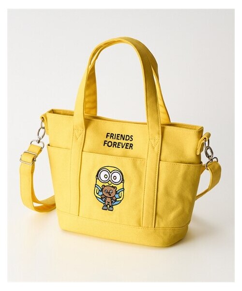 nissen（ニッセン）の「minions（ミニオンズ）１０ポケット肩ひも長め刺しゅう入２WAYキャンバストートバッグ（トートバッグ・メンズ・黒/バナナイエロー・Y）」の2枚目の写真