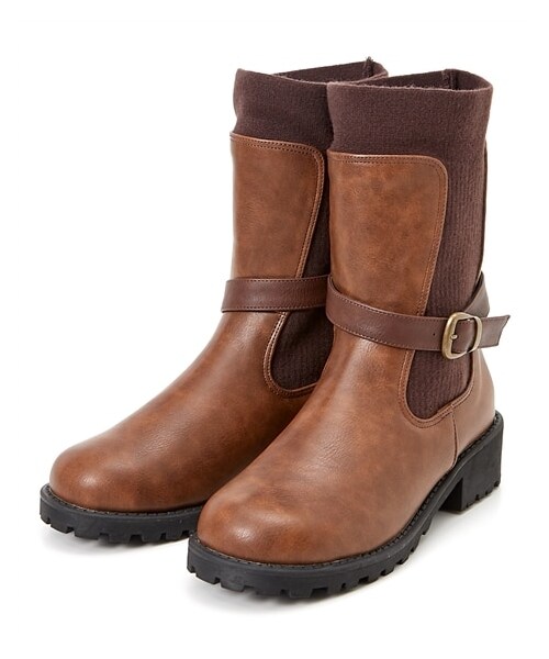 nissen（ニッセン）の「【ゆったり幅広】ベルト付ニット切替えミドルブーツ（低反発中敷）（ワイズ４Ｅ）（ブーツ・メンズ・黒/ブラウン/オーク/チャコールグレー/カーキ・M=23.0~23.5cm/4E/L=24.0~24.5cm/4E/LL=25.0~25.5cm/4E/3L=26.0~26.5cm/4E）」の8枚目の写真