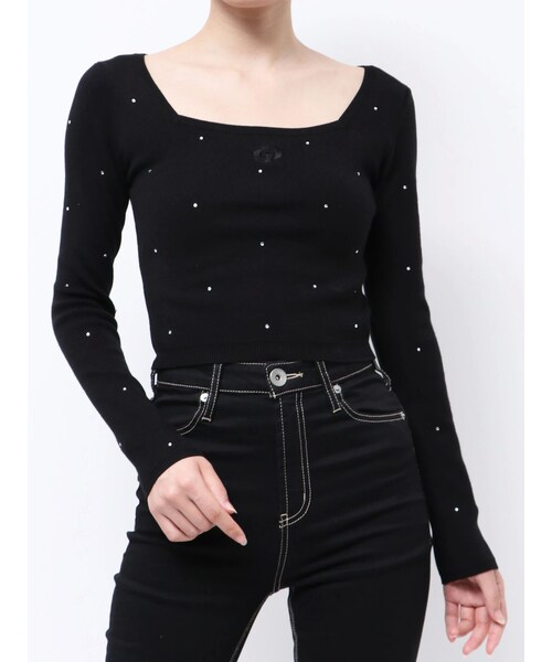 GYDA（ジェイダ）の「GDビジューニットトップス（ニット/セーター・レディース・オフホワイト/ブラック・F）」の2枚目の写真