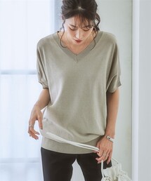 nissen | 【ひんやり接触冷感】Ｖネックチュニックニットロング丈（ＵＶカット・毛玉防止）(ニット/セーター)