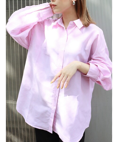 MURUA（ムルーア）の「ストライプカラーシャツ（シャツ/ブラウス・レディース・ピンク/オレンジ/ブルー/ベージュ/グリーン・F）」の18枚目の写真