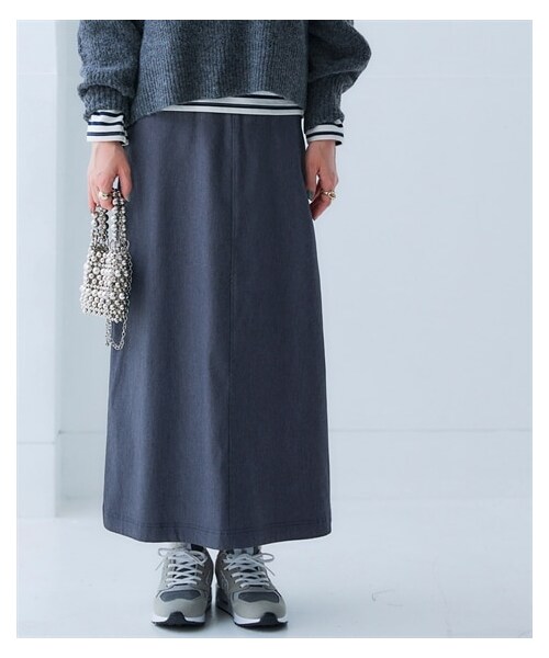 nissen（ニッセン）の「お腹すっぽりあったかストレッチフレアスカート(裏微起毛)（スカート・レディース・ネイビー系デニム調/グレージュ/ヘリンボーン/ネイビー系チェック柄・M）」の5枚目の写真