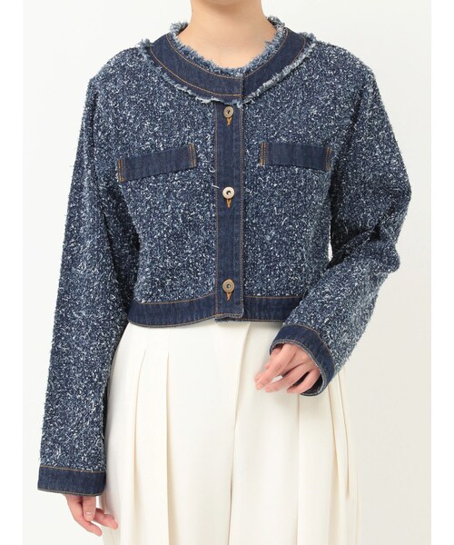 LAGUNAMOON（ラグナムーン）の「ツイードライクノーカラーデニムジャケット（デニムジャケット・レディース・アイボリー/ブラック/ブルー・F）」の3枚目の写真