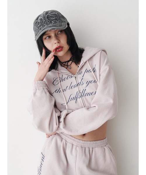 jouetie（ジュエティ）の「ラメクロップドZIPフーディー（パーカー・レディース・グレー/ブラック/ピンク・M）」の9枚目の写真