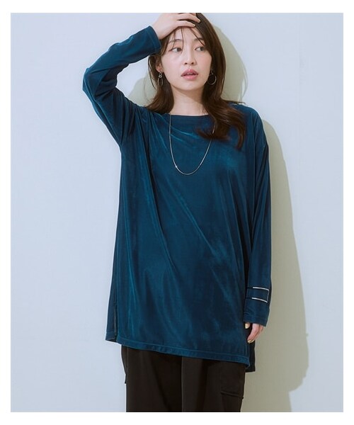 nissen（ニッセン）の「シアーベロアオーバーサイズトップス＜大きいサイズ有＞（Tシャツ/カットソー・レディース・アイボリー/モカ/チャコールグレー/ダスティブルー/黒・S/M/L/LL/3L/4L/5L/6L/8L/10L/ドロップ8L/ドロップ10L）」の15枚目の写真