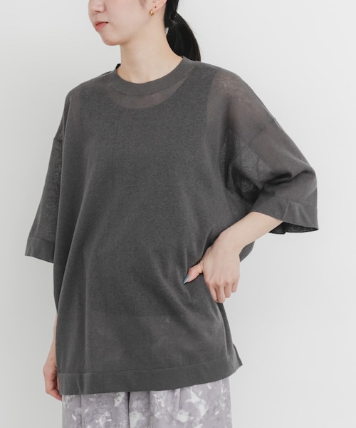 EKAL（エカル）の「ハイゲージニットTシャツ（ニット/セーター・レディース・キャメル/杢グレー/パープル/グレー/ブラック・Free）」の3枚目の写真