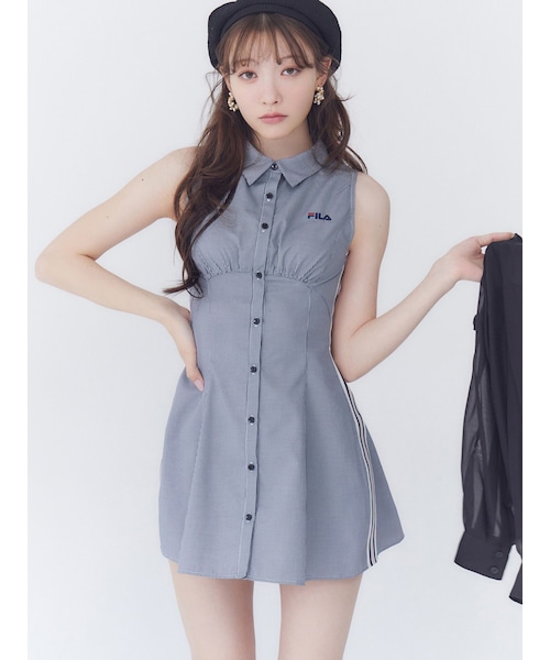 RESEXXY（リゼクシー）の「【FILA】サイドラインシャツワンピース（シャツワンピース・レディース・ブラック/ブルー・F）」の7枚目の写真