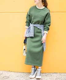 nissen | 大きいサイズ 配色ステッチ裏起毛ワンピース(ワンピース)