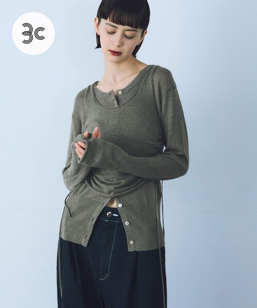 THE GOODLAND MARKET（ザグッドランドマーケット）の「cwtch　LAYERED KNIT TOPS（カーディガン/ボレロ・レディース・NAVY/RED/SAGE/B.GRAY/KHAKI・Free）」の2枚目の写真