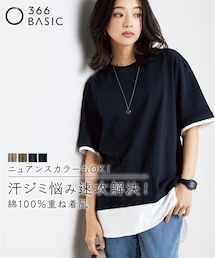 nissen | 綿１００％汗染みしにくい５分袖重ね着風チュニック＜大きいサイズ有＞(チュニック)