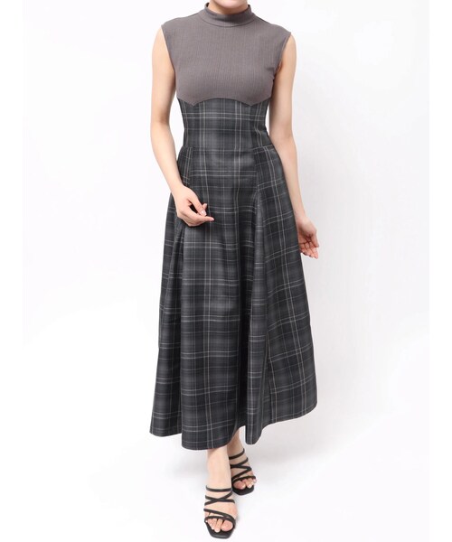 【F】チェックノースリーブコルセットワンピース