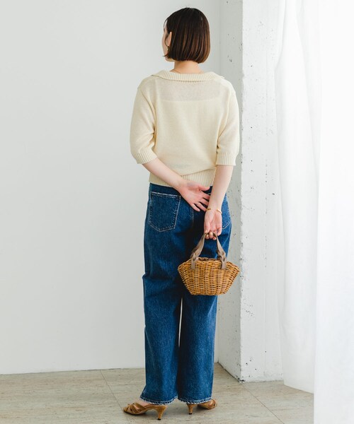 URBAN RESEARCH ROSSO（アーバンリサーチロッソ）の「F by ROSSO　オープンカラーサマーニット（ニット/セーター・レディース・L/BEIGE/BLUE/BORDER・FREE）」の11枚目の写真