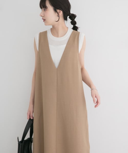 ITEMS URBANRESEARCH(アイテムズ アーバンリサーチ)の「『イージーケア/接触冷感/UVカット』SMOOTH LINEN TOUCH ジャンスカ(ジャンパースカート・レディース・CHA/CML・Free)」の2枚目の写真