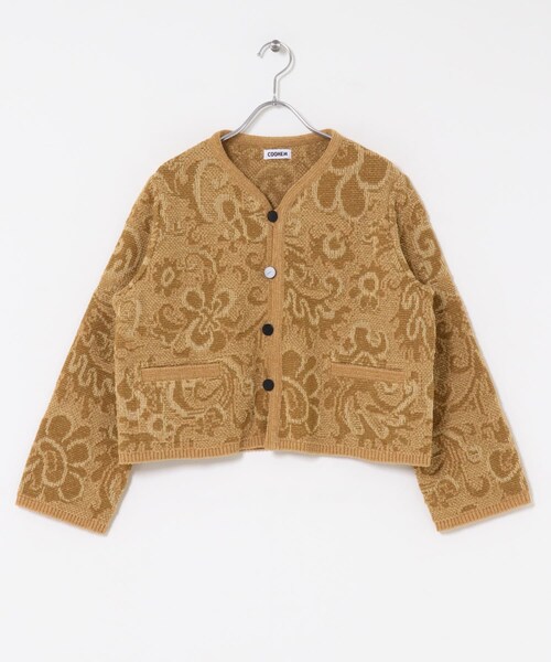 THE GOODLAND MARKET（ザグッドランドマーケット）の「米富繊維　GOBELIN JACQUARD KNIT JACKET（カーディガン/ボレロ・レディース・BROWN/BEIGE・FREE）」の2枚目の写真