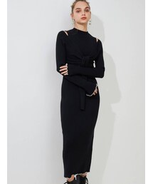 MERCURYDUO | フロントリボン2WAYリブニットワンピース(ワンピース)