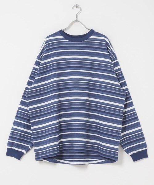 URBAN RESEARCH（アーバンリサーチ）の「POLYPLOID　OVERSIZE LONGSLEEVE B（Tシャツ/カットソー・メンズ・WHT/D PPL/WHT/NAV・3/4）」の6枚目の写真