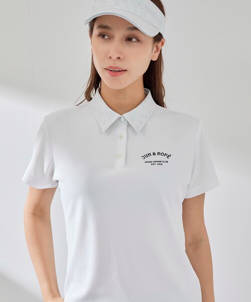 ROPE'（ロペ）の「アニマル柄衿コンビ使い半袖ポロ（ポロシャツ・レディース・グレー/ネイビー/ピンク・L/M/S）」の2枚目の写真