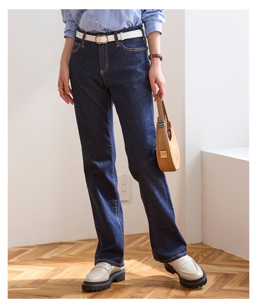 nissen（ニッセン）の「すごのびストレッチデニムストレートパンツ（ゆったり太もも）（選べる3レングス）＜大きいサイズ有＞（チノパンツ・レディース・フェードブルー/ユーズドブルー/ネイビー・L/LL/3L/4L/5L/6L/8L/10L）」の5枚目の写真