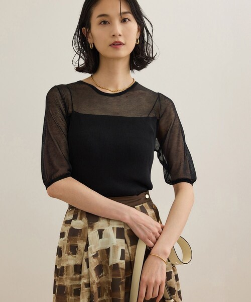 ROPE'（ロペ）の「シアーリブニット/洗える（ニット/セーター・レディース・ブラック/ホワイト/ピンク・F）」の5枚目の写真