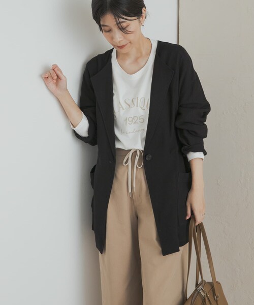 URBAN RESEARCH DOORS(アーバンリサーチドアーズ)の「ウエストドロストジャケット(テーラードジャケット・レディース・BLACK/BEIGE・M)」の7枚目の写真