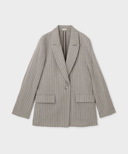 ROPE'（ロペ）の「【drawell（ドロウェル）】STRIPE PEAK LAPEL JK｜ジャケット（テーラードジャケット・レディース・ライトグレー/ネイビー・F）」の1枚目の写真