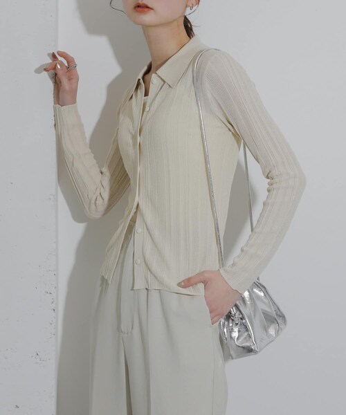 SENSE OF PLACE by URBAN RESEARCH（センスオブプレイスバイアーバンリサーチ）の「ランダムリブニットカーディガン（カーディガン/ボレロ・レディース・IVORY/BLACK/PINK・one）」の7枚目の写真