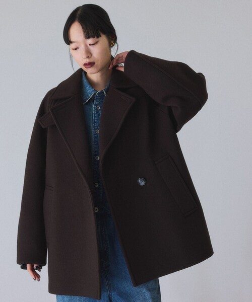 ADAM ET ROPE'(アダムエロペ)の「【定番】ウールボンディングミドルコート(ステンカラーコート・レディース・ダークブラウン/キャメル・36/38)」の20枚目の写真