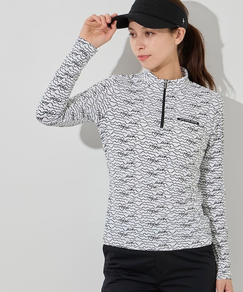 ROPE'(ロペ)の「ウェーブボーダー柄ハーフジップ長袖プルオーバー/UV・吸水速乾・接触冷感(Tシャツ/カットソー・レディース・ブラック/ホワイト・L/M/S/XL)」の2枚目の写真