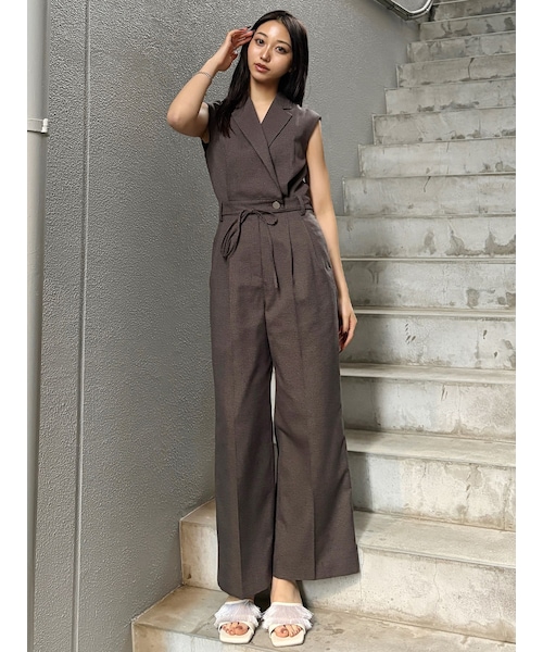 MURUA（ムルーア）の「メッシュロンパース（つなぎ/オールインワン・レディース・グレー/ブラック/ブラウン・1/2）」の6枚目の写真