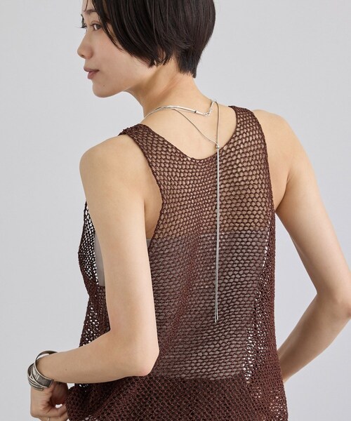 ADAM ET ROPE'（アダムエロペ）の「ラメメッシュタンクトップ（タンクトップ・レディース・ブラウン/ベージュ・F）」の3枚目の写真