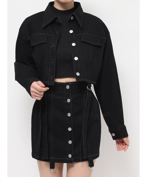 EATME（イートミー）の「ガーターデザインデニムショートジャケット（セットアップ可能）（デニムジャケット・レディース・ブルー/ブラック/アイボリー・F）」の3枚目の写真