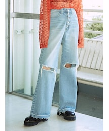 jouetie | ハイウエストダメージワイドパンツ(デニムパンツ)